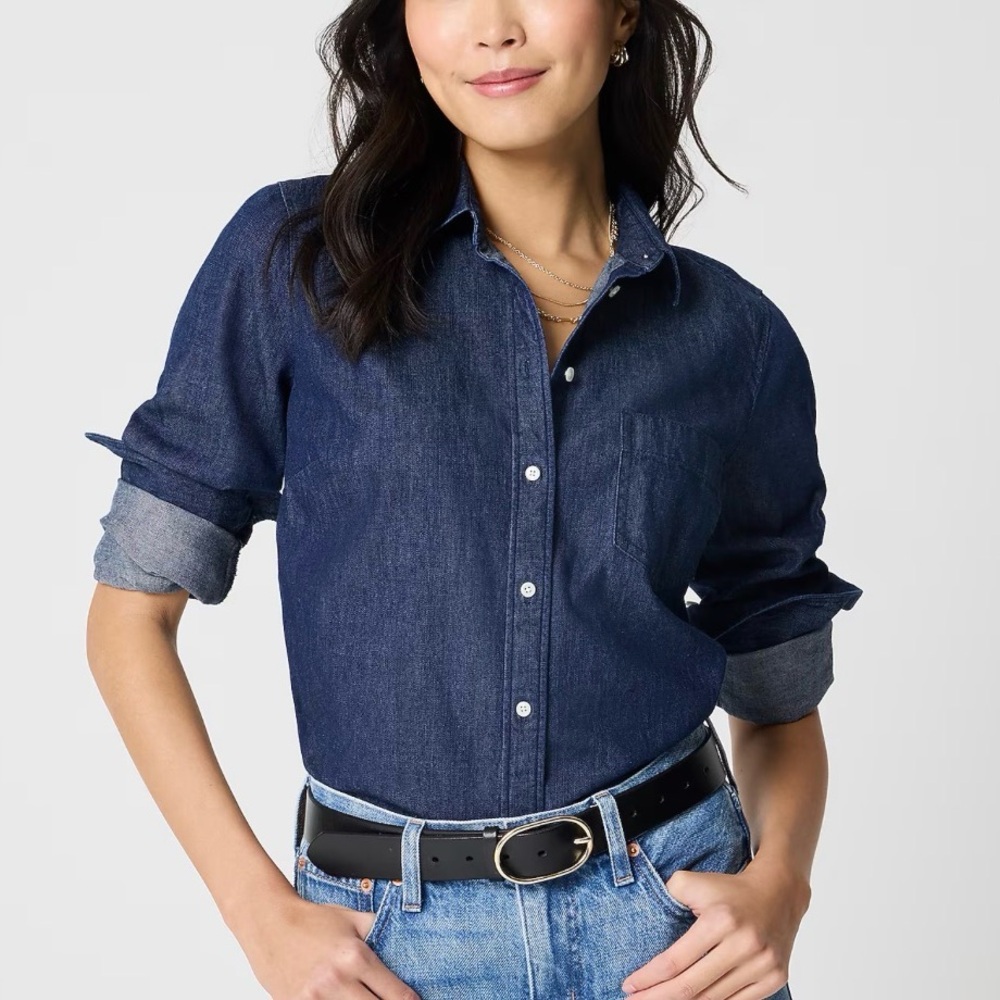 NWT J. Crew Dark Blue Denim Button-Down Shirt